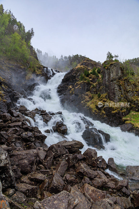 Close up view of Låtefossen waterfall